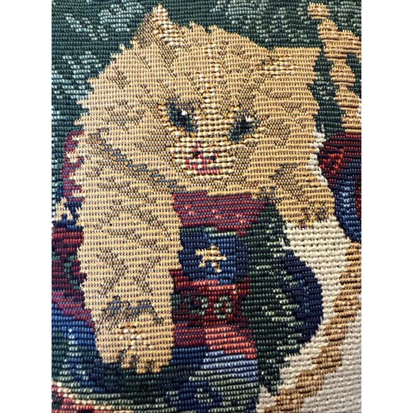 Vintage? Kitty Christmas Tapestry Pillow 11 x11' Holiday Cat Stocking Tree Decor - Picture 3 of 6